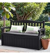 Greesum 80 Gallon Outdoor Storage Bench Deck Box with Armrest Bench,Lockable Shed, Waterproof and...