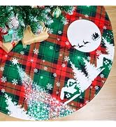 Christmas Tree Skirt, 48 Inch Red and Green Buffalo Plaid Tree Skirt with Snowflake and Reindeer ...