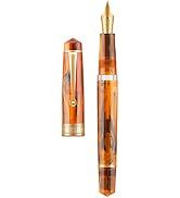 Asvine P20 Piston Fountain Pen Amber Resin, Iridium Fine Nib Gold Trim Smooth Writer Collection w...