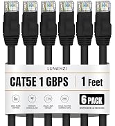 Cat 5e Ethernet Cable 1 FT in Black 6 Pack 1 Gbps Speed Network Short Round Rj45 Outdoor Indoor D...