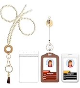 Wood Beaded Lanyards for Id Badges Set,Boho Teacher Lanyard for Keys & Keychain with Metal Retrac...