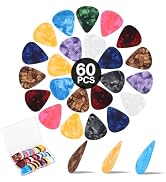 60 Pack Guitar Picks, Premium Celluloid Guitar 0.5 0.75 1.0 mm Includes Picks Sampler for Acousti...