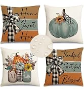RABUSOFA Fall Outdoor Pillows Waterproof 18x18 Inch Set of 4 Thanksgiving Decorations for Autumn ...