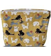 HAPPYHEIDI Canvas Pouch Travel Organizer, Brown Cats, Cotton Blend, Animal Print, Zipper Closure,...