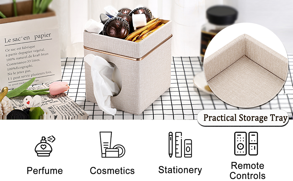 tissue box holder with practical storage tray