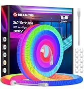 BTF-LIGHTING Neon LED Rope Light 12VDC,16.4FT,WS2811 WS2812B Addressable IC RGB 360 Degree Round ...