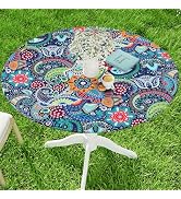 Moosfor Spandex Elastic Fitted Round Tablecloth for 45"-56" Tables, Stretch Washable Reusable Tab...