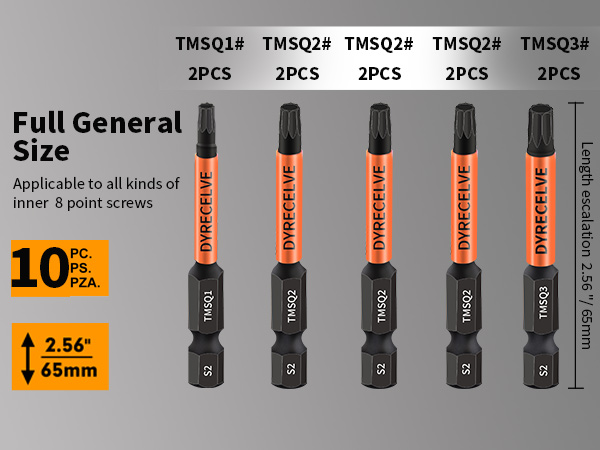 10-Pack 8 Point Star Bit - Professional 8 Point Torx Bit