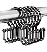 Bathway Shower Curtain Hooks Black, 12Pcs Plastic Shower Hooks for Shower Curtain, Double Hook Sh...