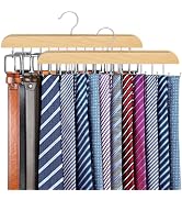 Tie Rack & Belt Hanger 2 in 1 Tie Hanger Space Saving Max 42 Belts& 60 Ties Capacity for Closet O...