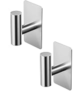 GWAAZXGZ Towel Hooks for Bathrooms – 2 Pack, Brushed Silver Finish, T-Shaped Stainless Steel Adhe...