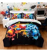 Holawakaka Twin Size Gaming Console Bed in A Bag 5 Pieces for Boys Gamer Comforter Set with Sheet...