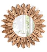 Emfogo Wall Mirror 12 inch Rustic Wood Farmhouse Mirror Sunburst Boho Mirror Wall Decor Room Deco...