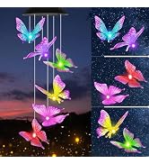 Solar Butterfly Wind Chimes, Color Changing Solar Wind Chimes for Outside, Waterproof Solar Power...