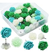 YOUDEFUL 60Pcs Decorative Pushpins, Green Rose Flower Push Pin with Gradient Color, Cork Board Ta...