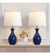 PARTPHONER Table Lamp Set of 2, Modern Ceramic Bedside Lamps for Night Stands, Classic Small Lamp...