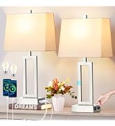Touch Control Table Lamps for Living Room, 3-Way Dimmable Modern Table Lamp with USB A+C Charging...