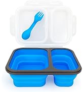 Lunbengo 2 Compartments Collapsible Airtight Bento Box with Ideal Portion 600ml & 450ml and 2 in ...