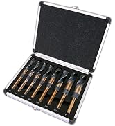 Drill Bit Set, Reduced Shank Drill Bit 8 Sizes from 9/16" to 1", HSS M2, Black & Gold with 3-Flat...