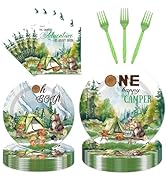 EUOYUFO One Happy Camper Birthday Decorations - 96PCS One Happy Camper Plates and Napkins Party S...