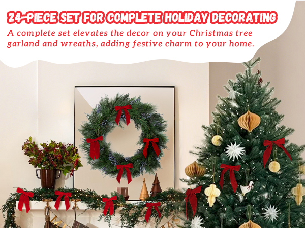 Christmas Decorations Red Velvet Bows Tree Burgundy Home Decor Wreaths Garland Gift Wrapping Wedding