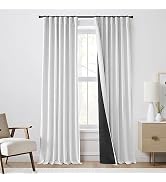 White Blackout Curtains 84 Inches Long for Bedroom with Liner 2 Panels Linen Look Room Darkening ...