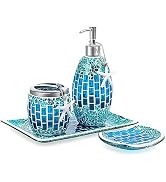 Joeyan Handmade Blue Glass Bathroom Accessories Set,Mosaic Decorative Bathroom Set Includes Soap ...