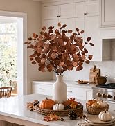 Fall Decor 6Pcs 27 inch Faux Fall Eucalyptus Stems Leaves Decor Thanksgiving