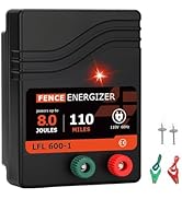 Electric Fence Charger AC Powered 110 Miles, 110 Volt 8 Joule Plug-in Electric Fence Energizer, O...