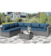 Shintenchi 7 Pieces Outdoor Patio Furniture Sets, Patio Sectional Sofa Couch, Gray PE Wicker Furn...