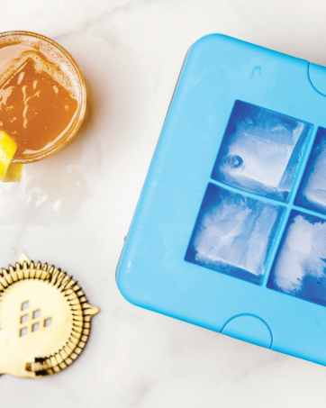 Flay lay of clear ice cube maker