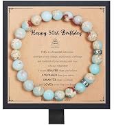 Fmeida Birthday Gifts for Women - Natural Stone Stretch Bracelets for 30th 35th 40th 45th 50th 60...