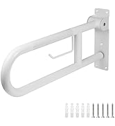 Rackickyer Handicap Grab Bar, 23.6 Inch Stainless Steel Toilet Safety Rails, White Disabled Flip-...