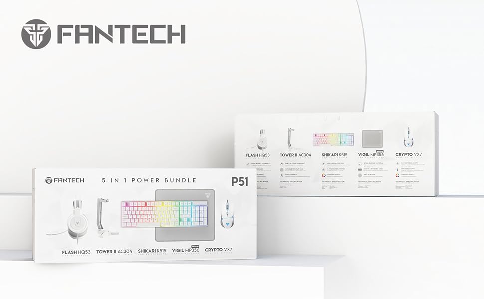 P51 White gaming keyboard set