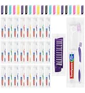 5 Colors Disposable Toothbrushes with Toothpaste Dental Floss Picks and Foldable Comb in Bulk, Tr...