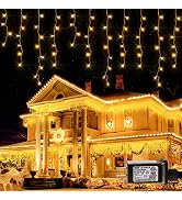 Hopolon 33FT 360L LED Christmas Icicle Lights Outdoor Waterproof,8 Modes Plug in Curtain String L...