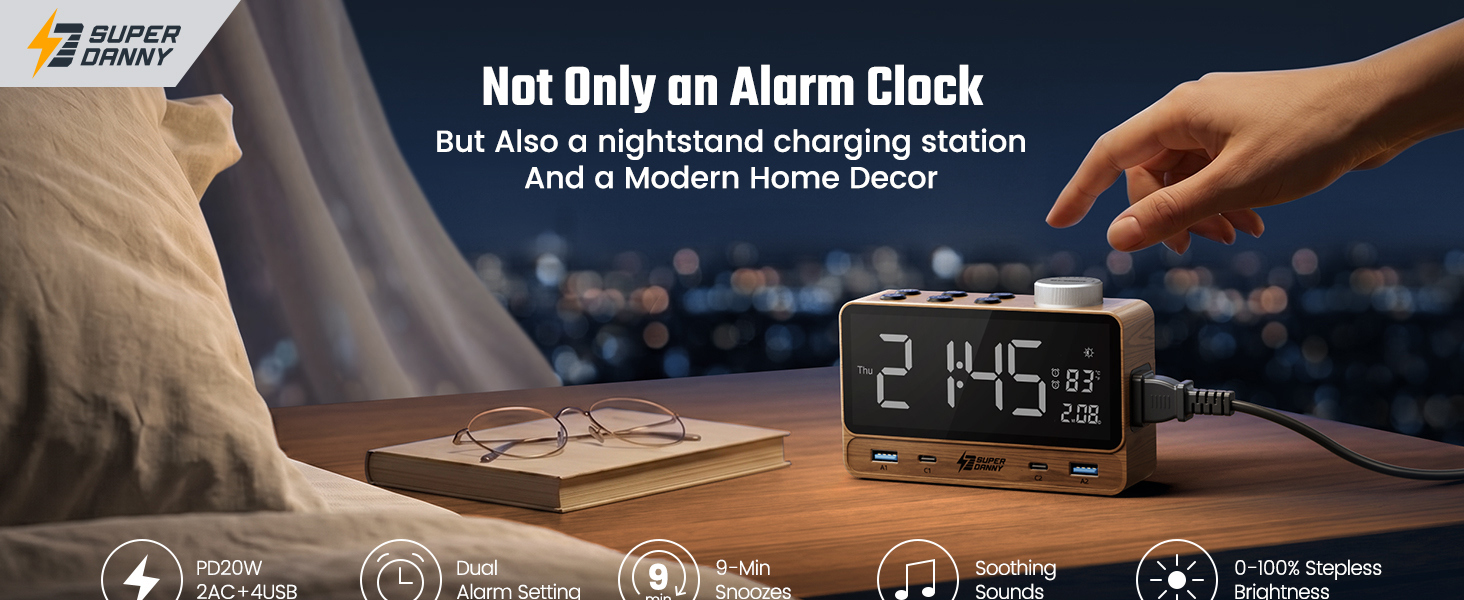 The digital alarm clock with charging station