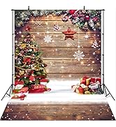 Mocsicka Christmas Wooden Backdrop Christmas Tree Snowflake Gold Glitter Background Decorations C...
