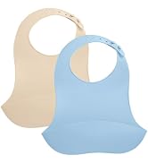 Mombella Silicone Bibs For Babies 6-12 Months, Set of 2 Waterproof Adjustable Baby Bibs For Eatin...