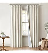 INOVADAY 100% Blackout Pinch Pleated Linen Curtains 90 Inches Long for Living Room, Black Out Cur...