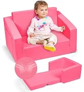 Fccabin Foldable Kids Sofa, 2-in-1 Kids Couch Fold Out Toddler Couch Bed for Playroom, Comfy Chil...