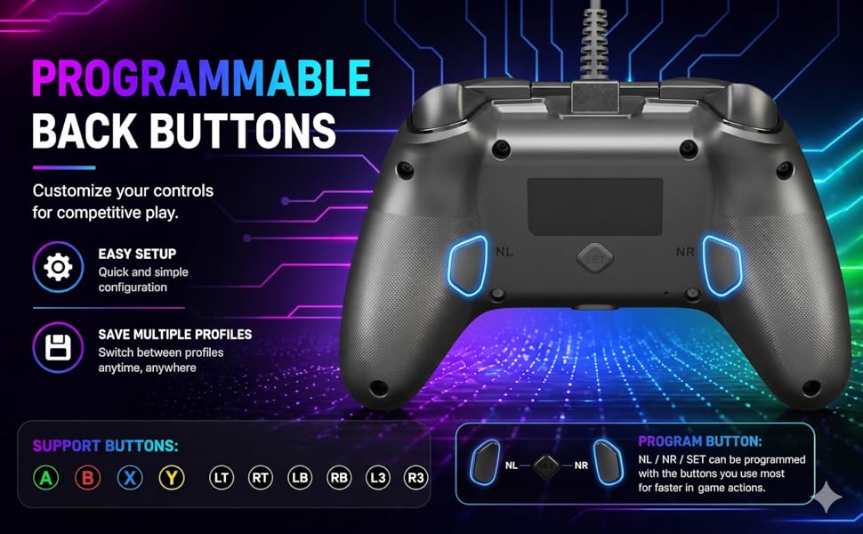 PC Game Controller with back buttons