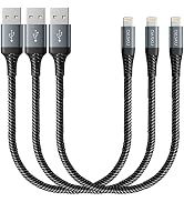 Short Lightning Cable 1FT 3Pack 12 inch iPhone Charger USB Fast Nylon Braided Charger Cord Compat...