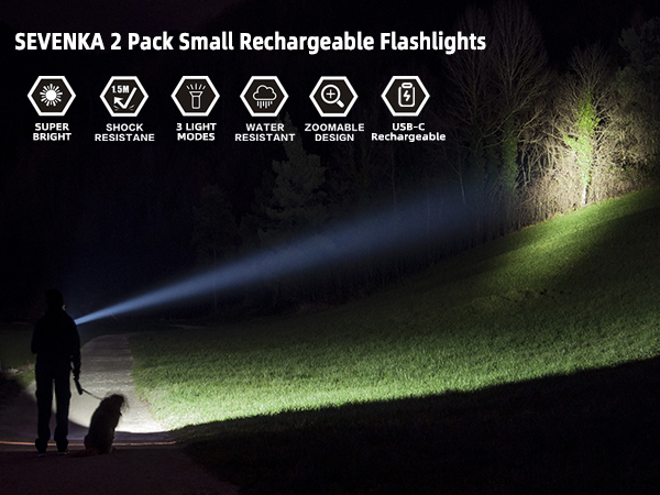 2 LED Flashlight 2 Pack Bright 1000 Lumens Tactical Flashlights High Lumens with 3 Light Mode
