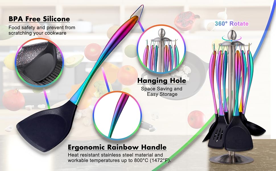 Rainbow Silicone Cooking Utensils Set