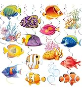 HSDSH 36pcs Tropical Fish Hanging Swirls Under The Sea Party Decor Ocean Themed Party Swirls Stre...