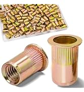 Vifmy 1/4''-20 UNC Rivet Nut, 115Pcs Zinc Plated Finish Carbon Steel Flat Head Threaded Insert Nu...