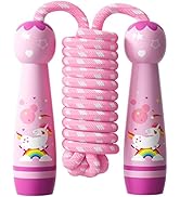 Jump Rope for Kids-Adjustable Cotton Braided Skipping Rope with Wooden Handle for Toddler Fitness...