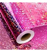 Flyhill Pink Wrapping Paper Roll-Metallic Holographic Shiny Star Galaxy Gift Wrap for Wedding,Bir...
