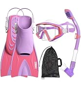 Aegend Snorkeling Gear for Kids Youth - Anti-Fog Diving Mask, Adjustable Fins & Dry Snorkel, Full...
